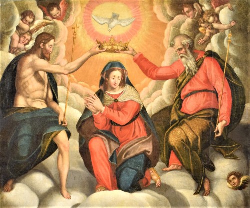 Tableaux et dessins Tableaux XVIIe siècle - "Couronnement de la Vierge" école italienne du XVIIe